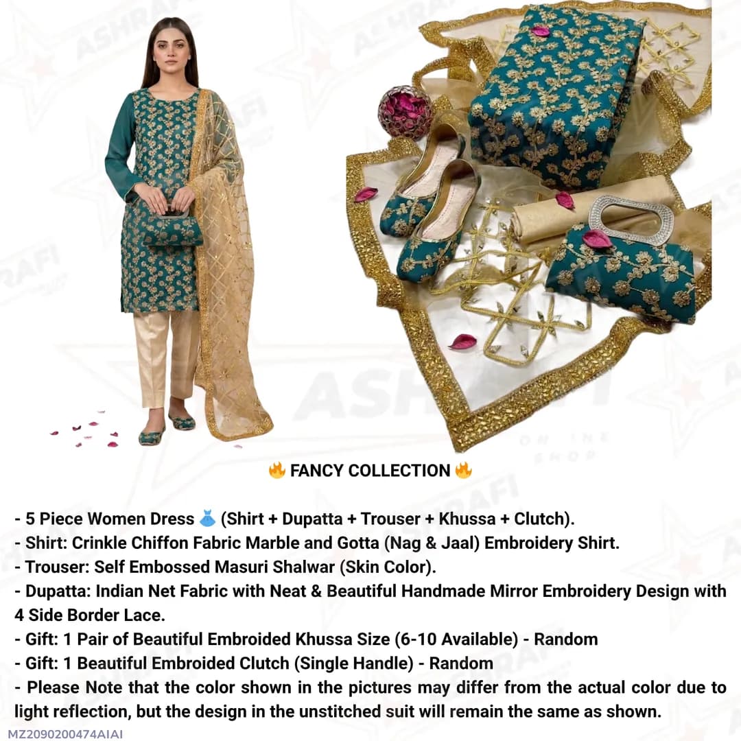 Premium Embroidered 5-Piece Women Suit Set for Eid & Weddings