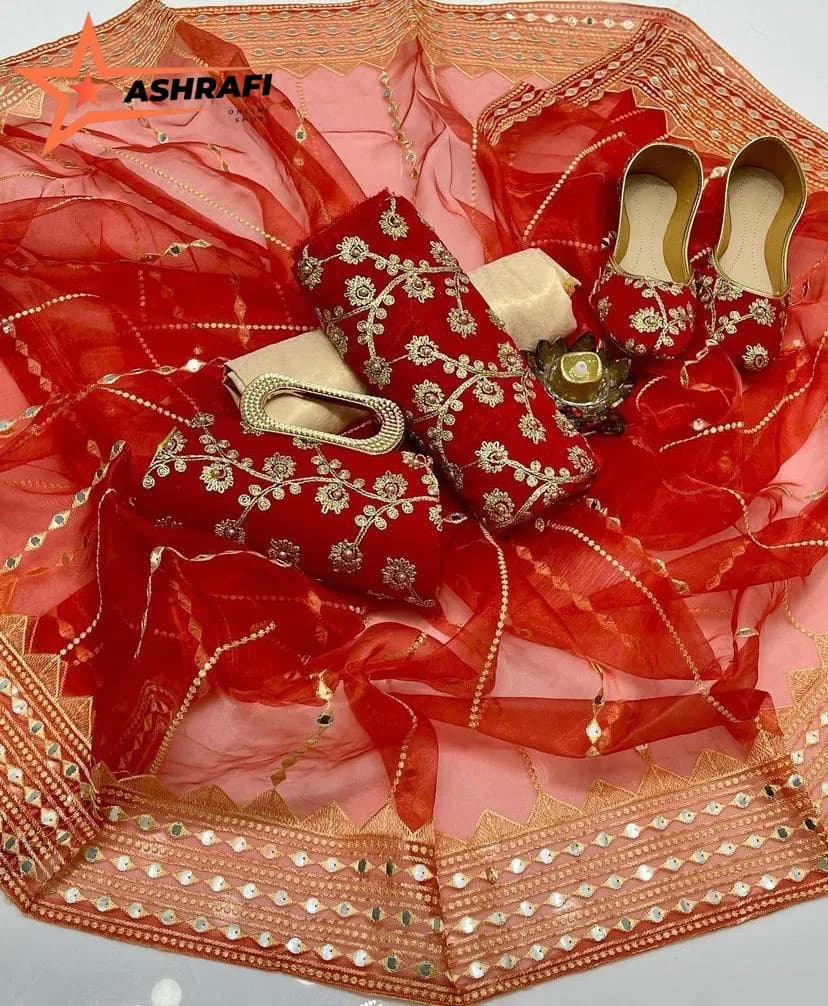 Fancy Eid Suit with Embroidered Khussa & Organza Dupatta
