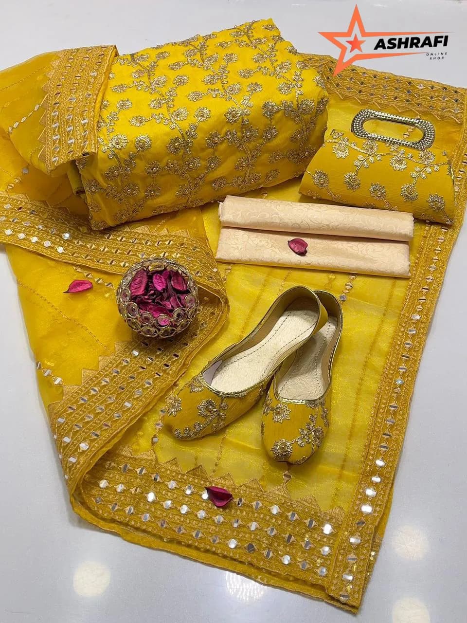 Fancy Collection 5-Piece Women Suit Yellow Embroidered Set