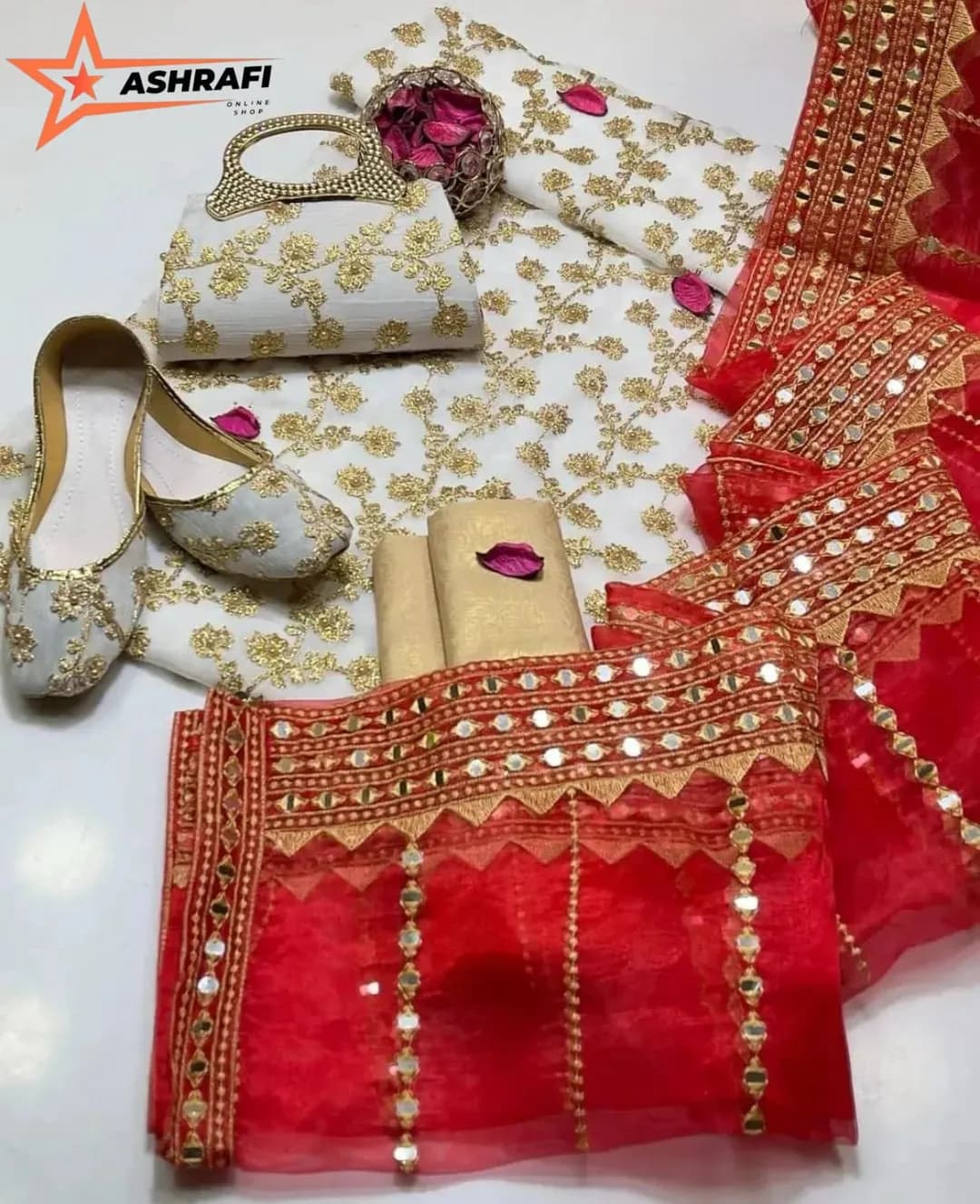 Fancy Eid 5-Piece Embroidered Khussa Suit for Women White