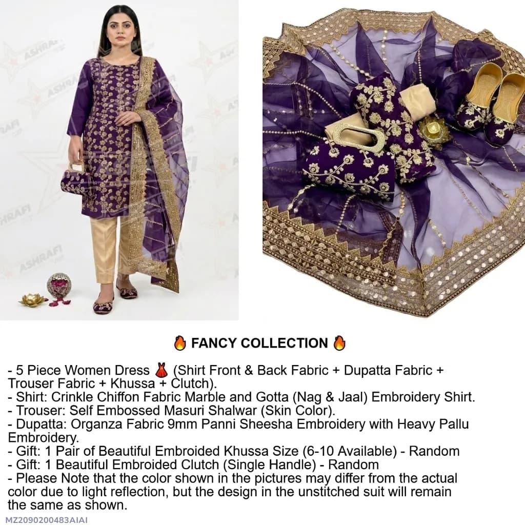 Fantasy Collection 5-Piece Women Suit Purple Embroidered Set