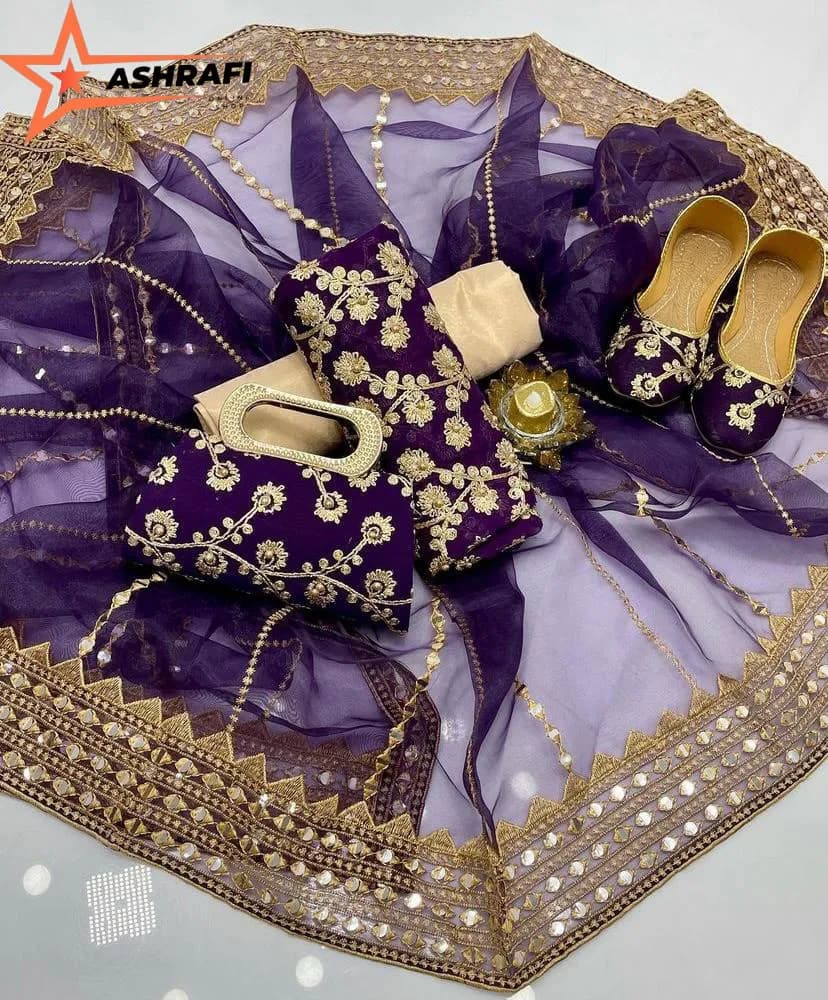Fantasy Collection 5-Piece Women Suit Purple Embroidered Set