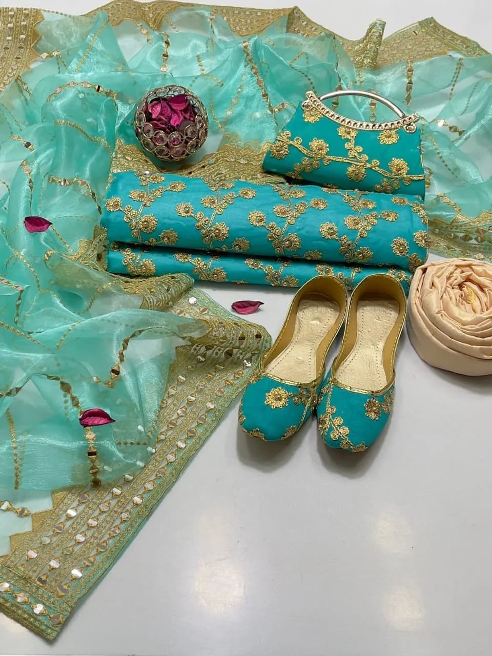 Fancy Collection 5-Piece Women Suit Embroidered Khussa & Clutch Set