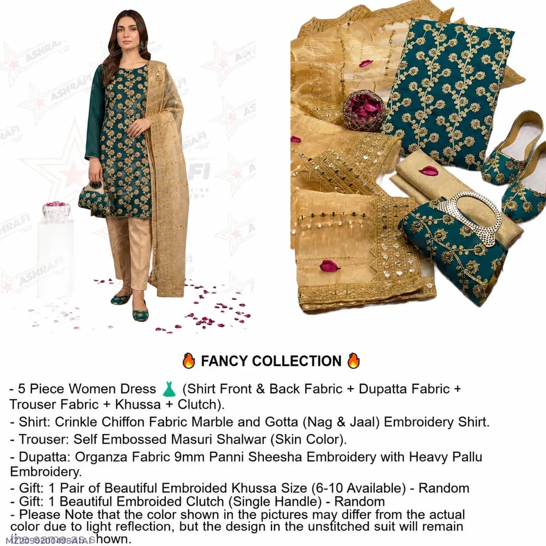 Fancy Collection 5-Piece Women Suit Embroidered Khussa & Clutch Set