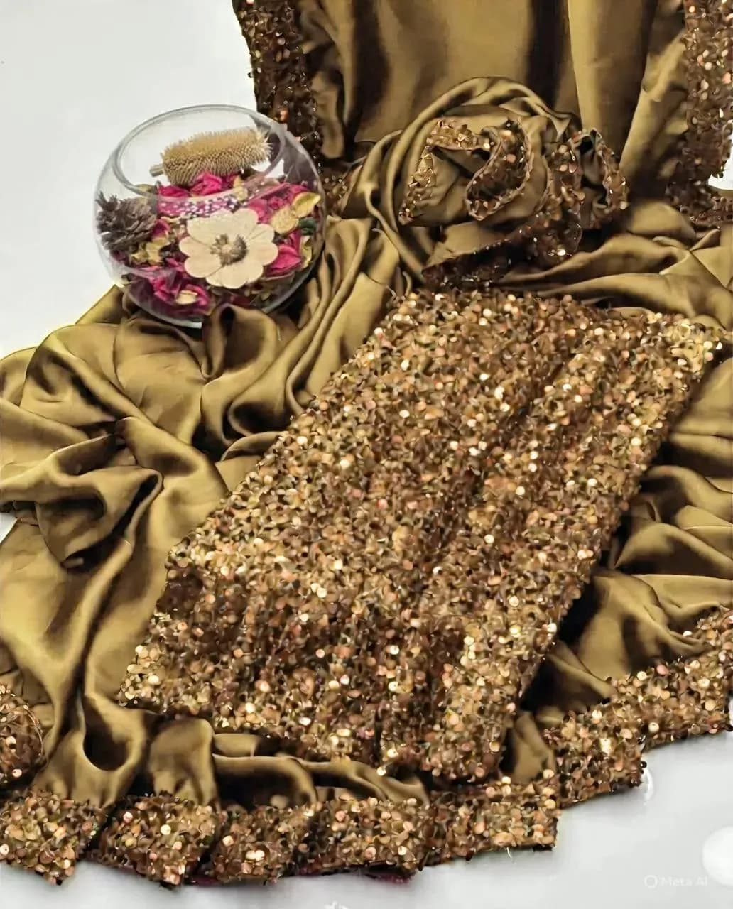 Shamoze Silk Sequence Saree Party Wear Gold Gold