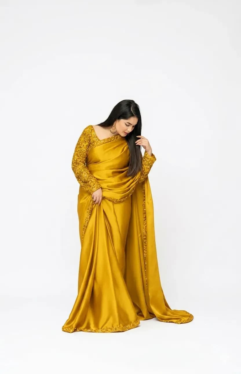 Shamoze Silk Saree with Sequence Border & Sleeves