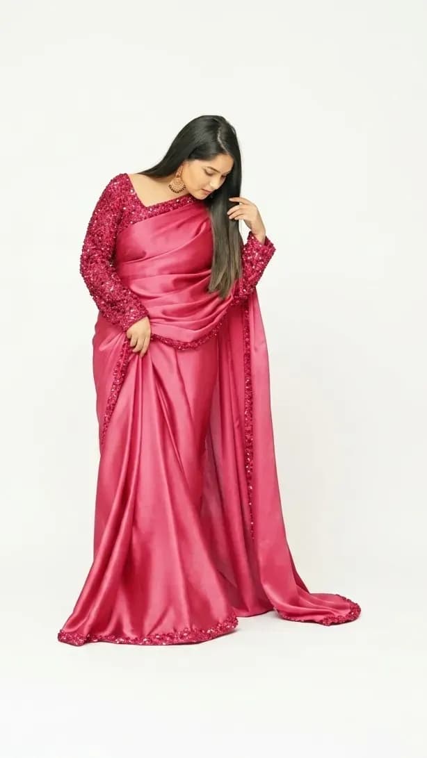 Shamoze Silk Saree with Sequence Border & Sleeves