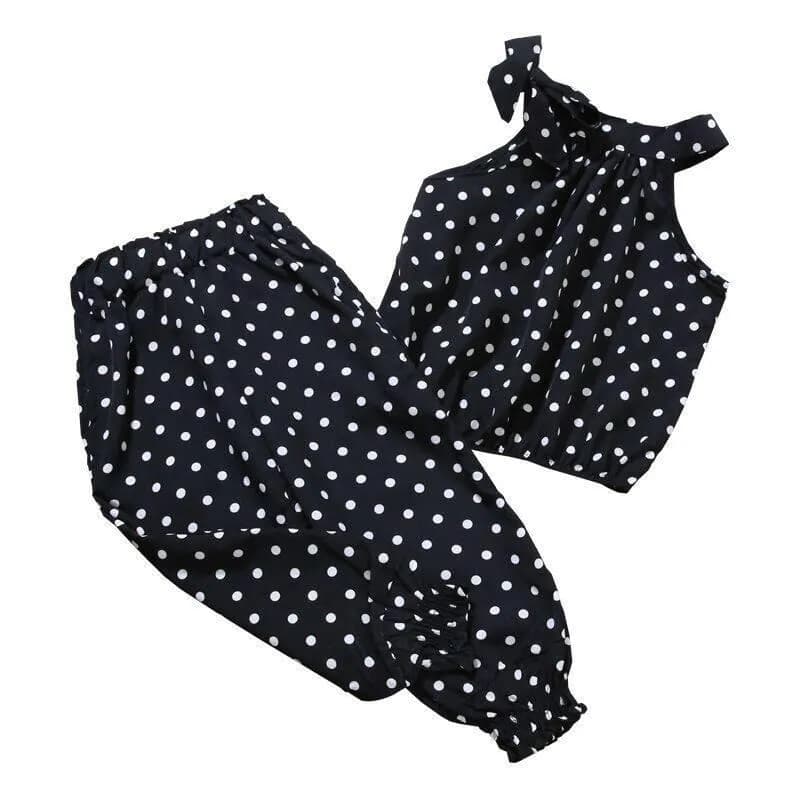 Green Polka Dot Cotton Pajamas Set for Girls 1-10 Years