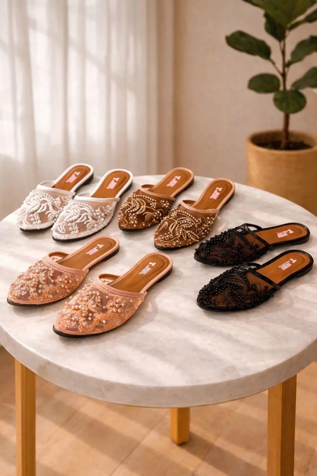 Maroon Embroidered Women's Flat Slippers