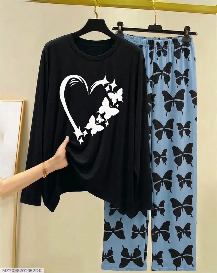 Black Heart Butterfly Night Suit for Women