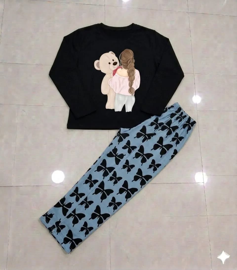 DreamyDots Night Suit Black Butterfly Print Pajama Set
