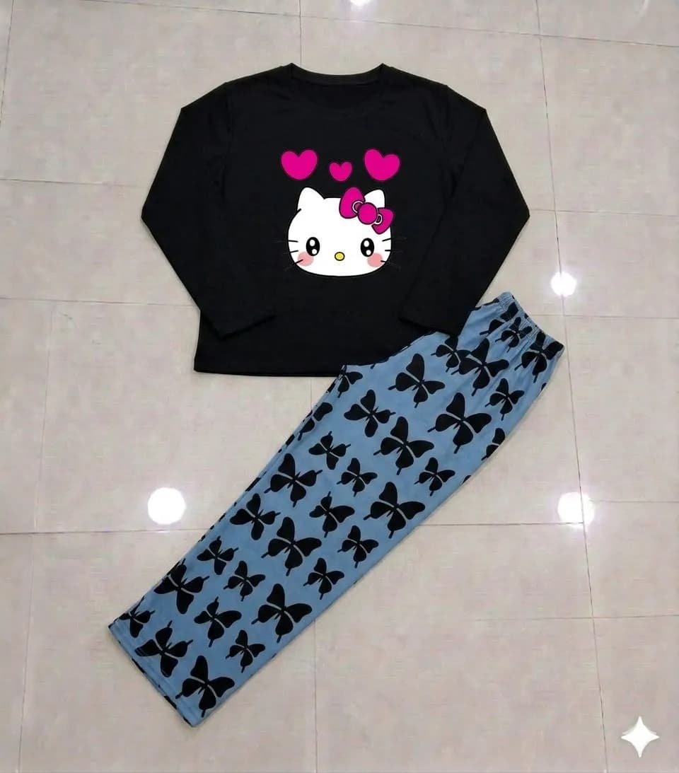 Hello Kitty Night Suit Black Butterfly Pants