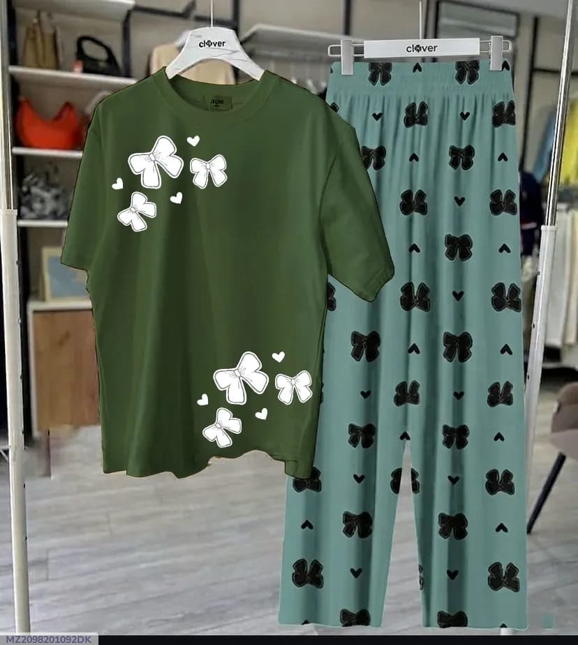 Green Butterfly Night Suit Set Women Medium to XL