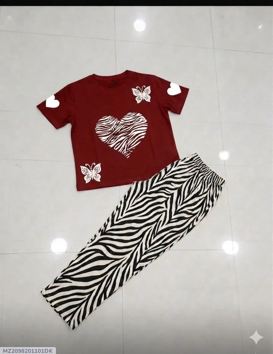 Women Heart Butterfly Night Suit Red Zebra Pants Medium to XL