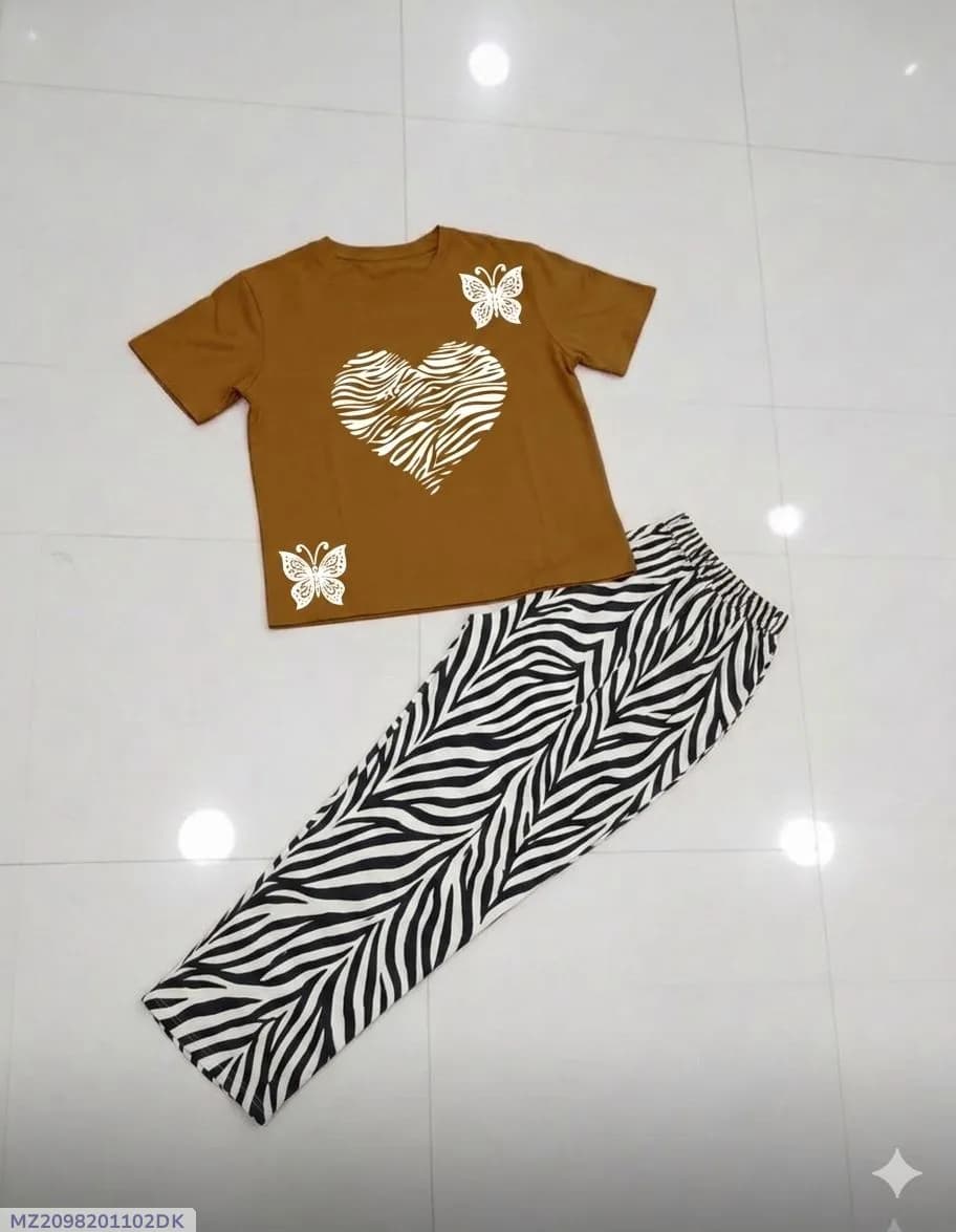 Women's Mustard Heart Butterfly T-Shirt with Zebra Pants Set