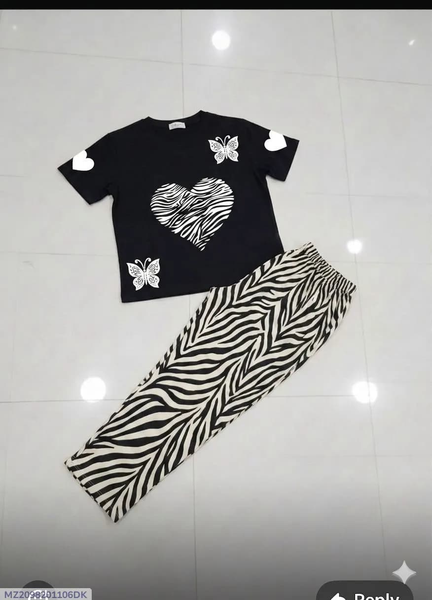 Women's Black Heart Butterfly T-Shirt with Zebra Pants Set