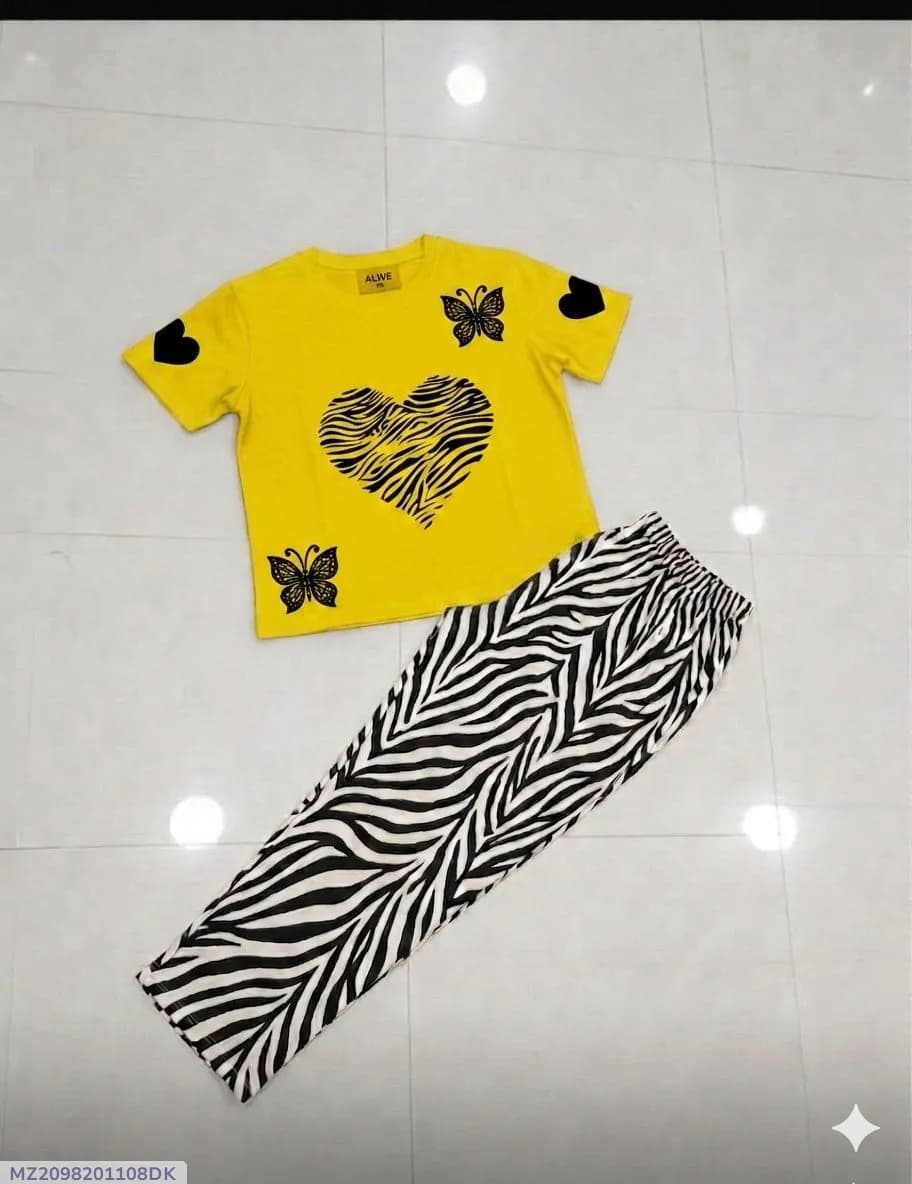 Yellow Butterfly Heart Top with Zebra Pants Set