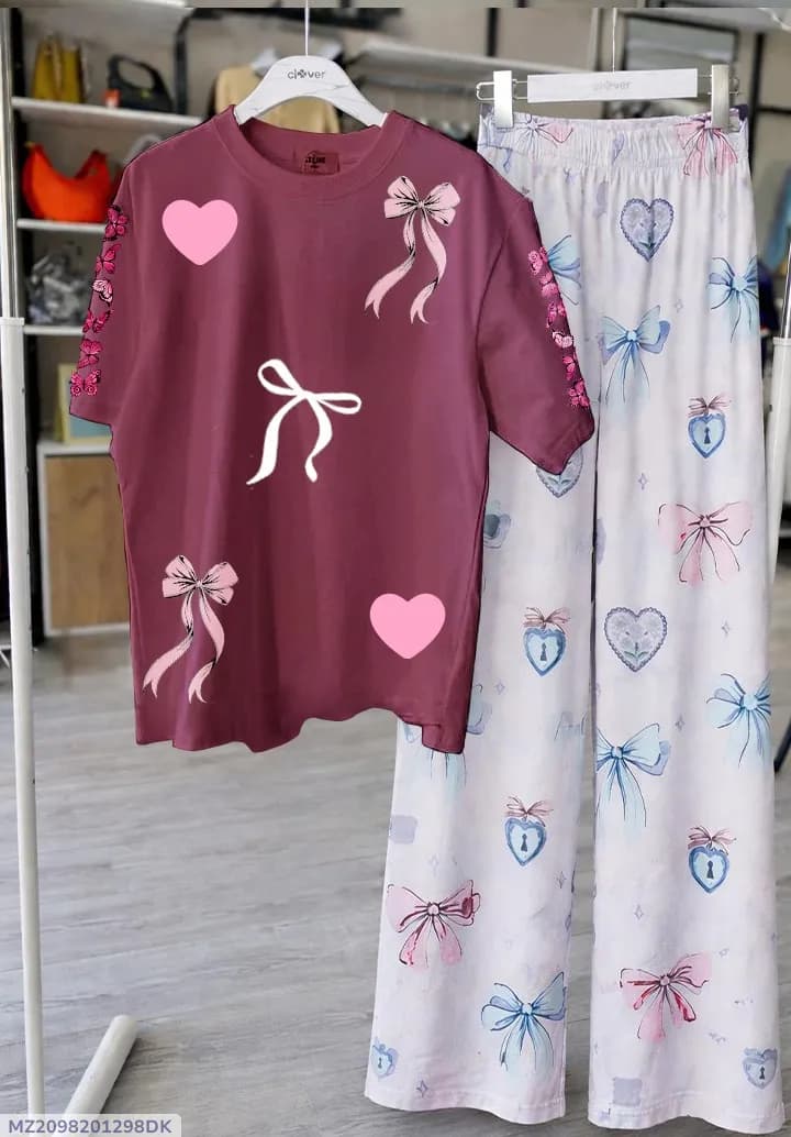 2 Pcs Women's Stitched Cotton Jersey Printed Night Suit