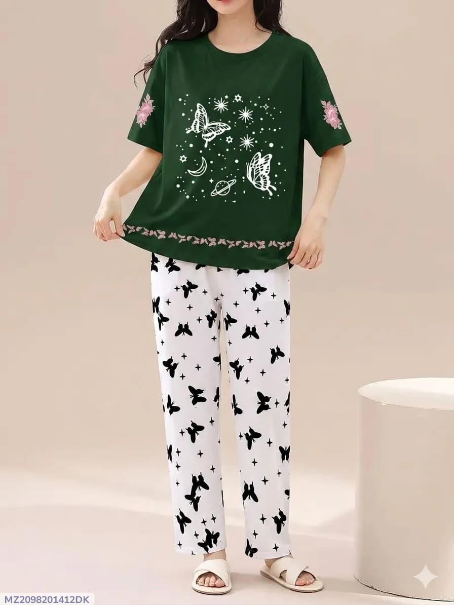 2 Pcs Women's Stitched Cotton Jersey Printed Night Suit