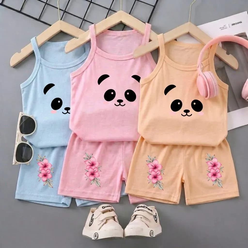 Cute Panda Bear Tank Top & Shorts Set Blue