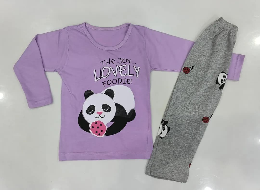 Premium Quality Kids Night Suit Purple Panda Print