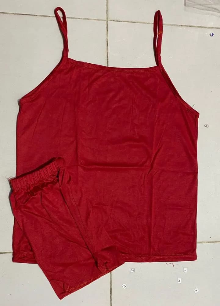 Red Jersey Nightwear Set for Women with Shorts