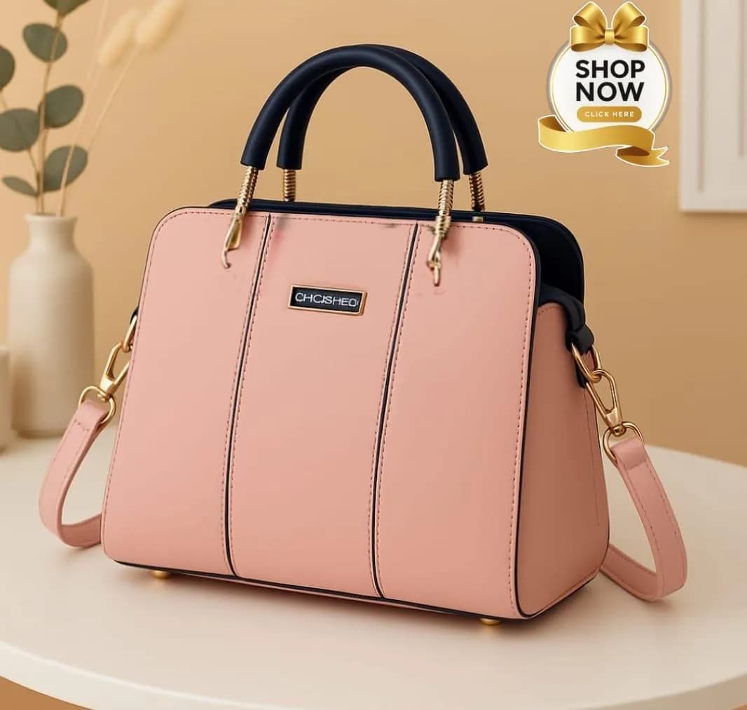 Black Leather Handbag with Belt for Women