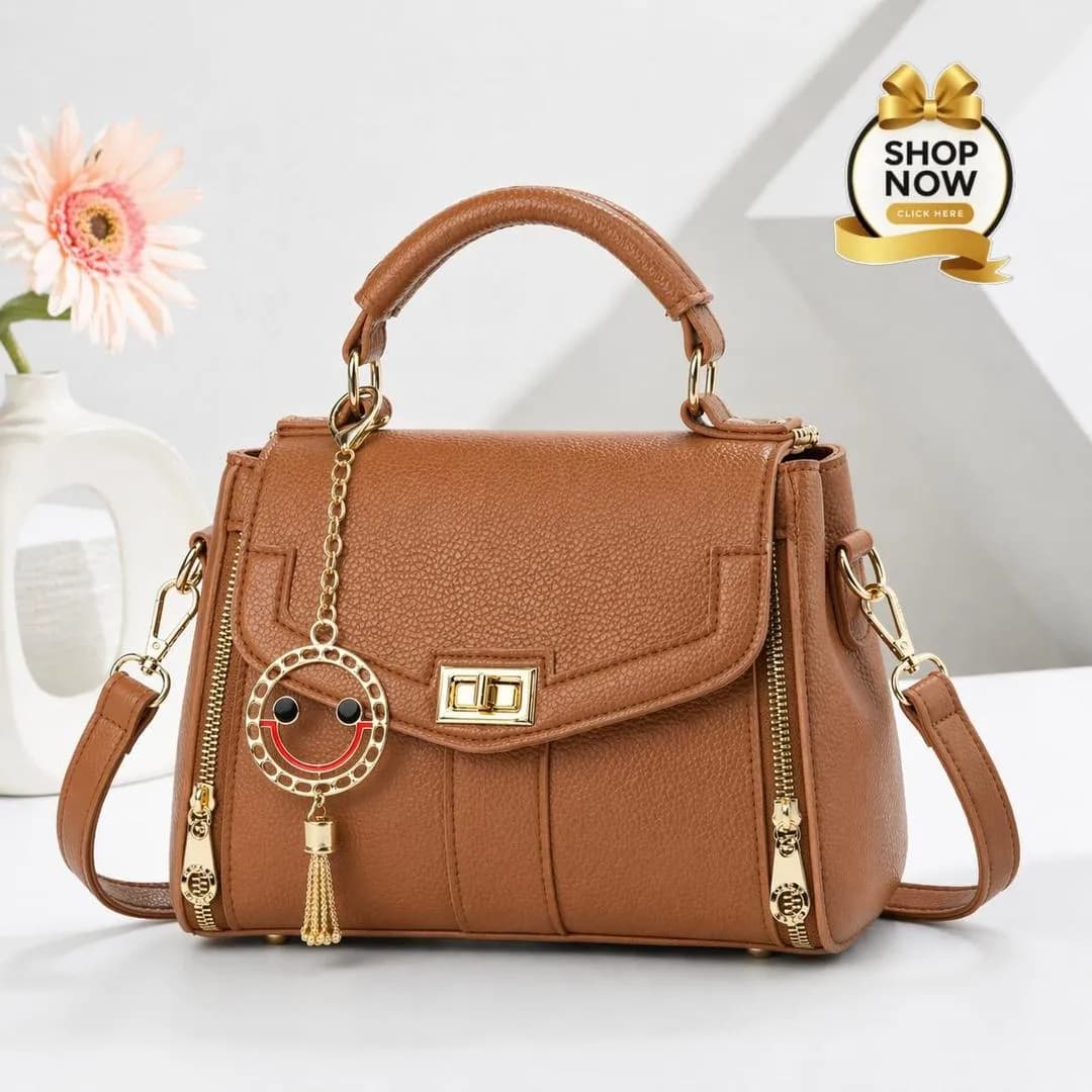 Pink Leather Shoulder Bag with Gold Plated Handles