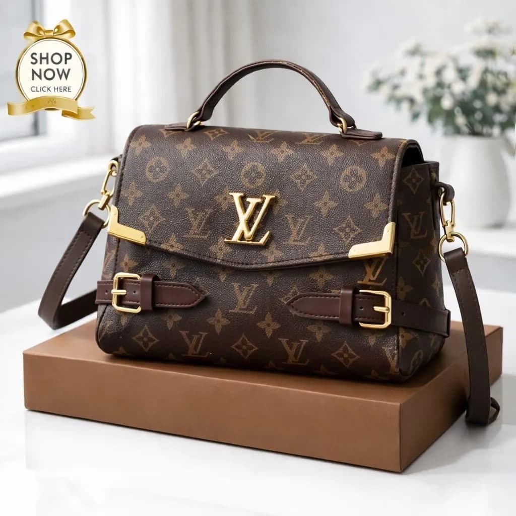 LV Checkered Shoulder Bag Medium Brown Black Ka Print Soft Leather
