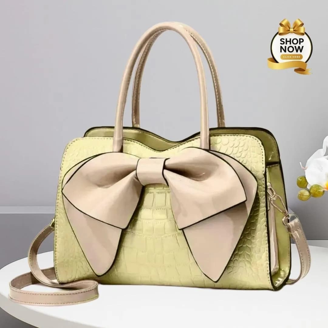 Pink Croc Leather Bow Handbag with Inner Pocket