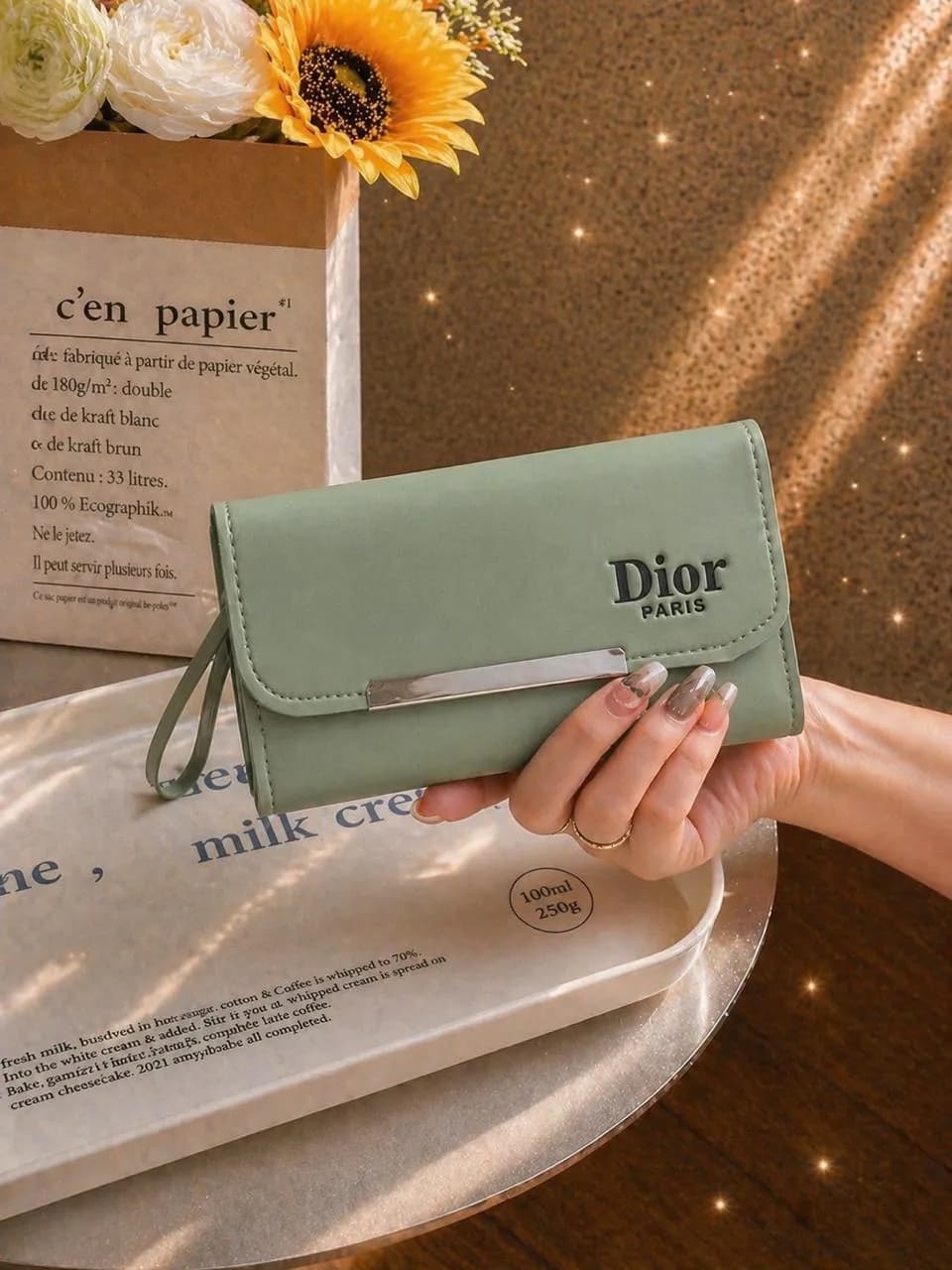 Dior PU Wallet Medium 2 Pockets Navy Blue