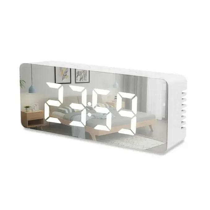 Modern LED Mirror Clock White 50ml Wake Up Feature