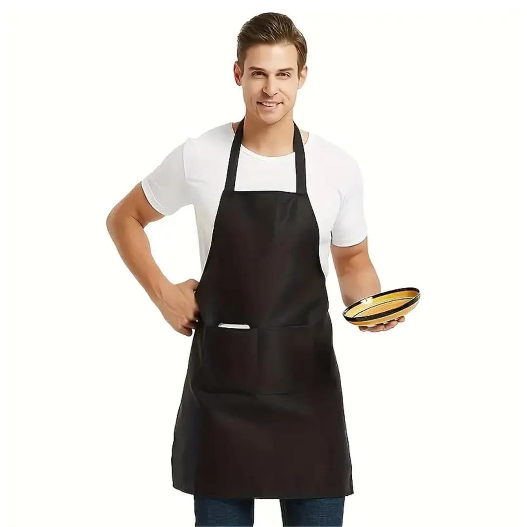 Men Black Plastic Apron 48x32" Kitchen Cooking Use