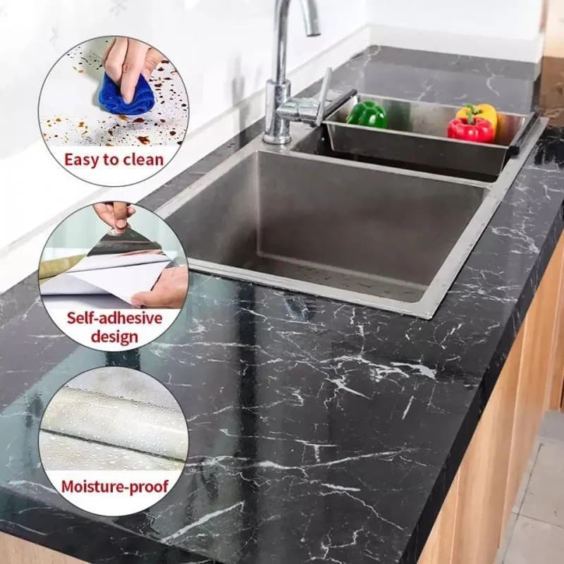 Black & White Marble Sheet 60x200cm Self-Adhesive PVC