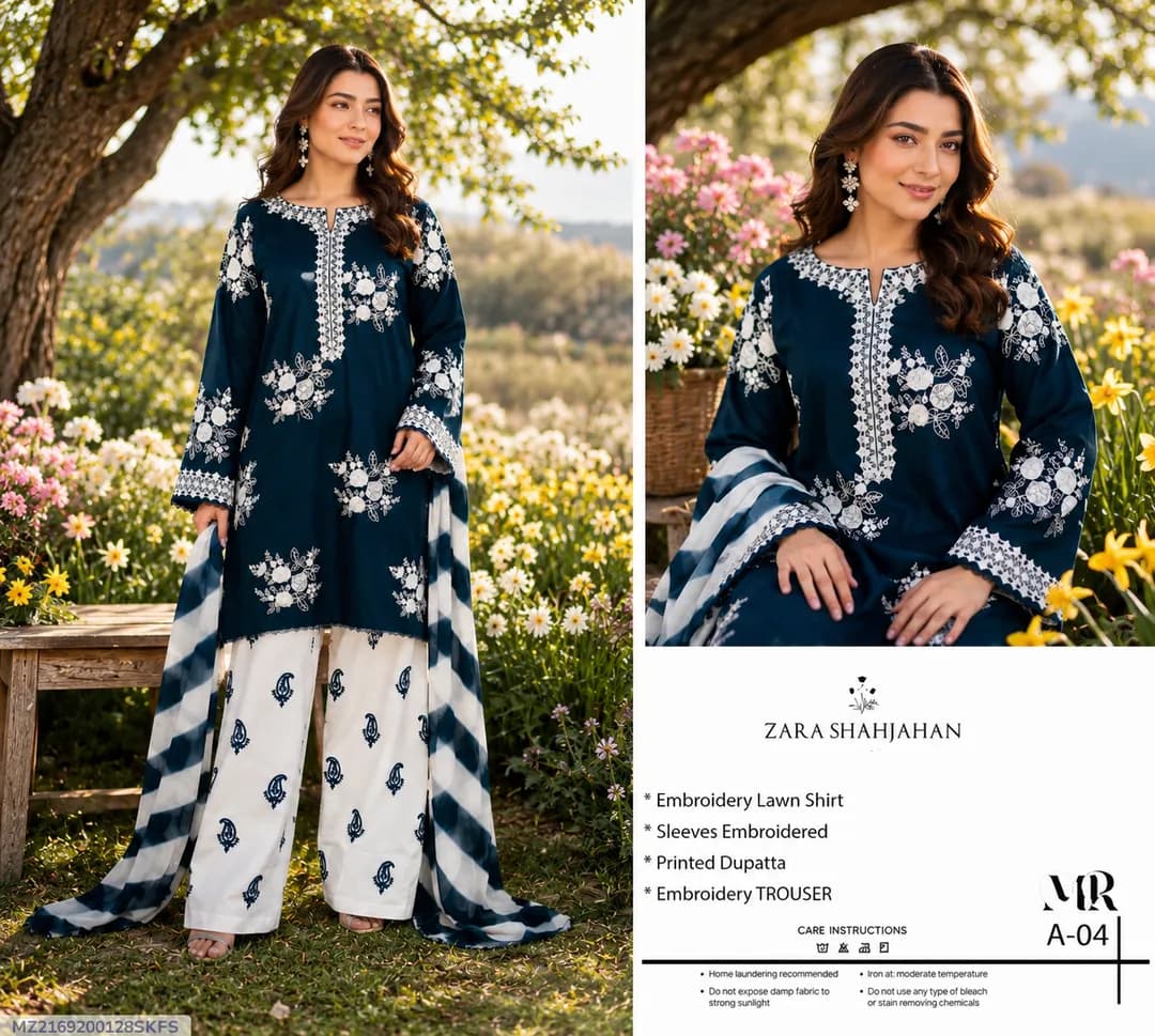 3 Pcs Women's Unstitched Embroidered Suit