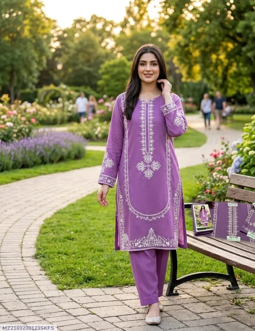 2 Pcs Women's Unstitched Embroidered Suit