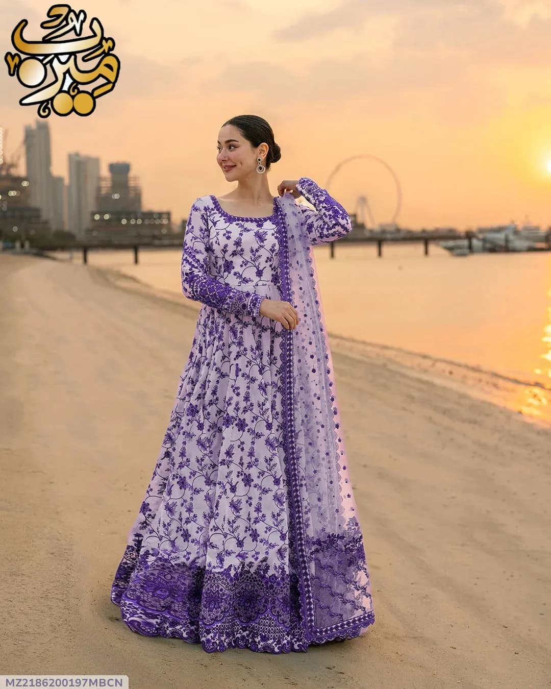 3 Pcs Women's Stitched Arabic Lawn Printed Maxi Suit