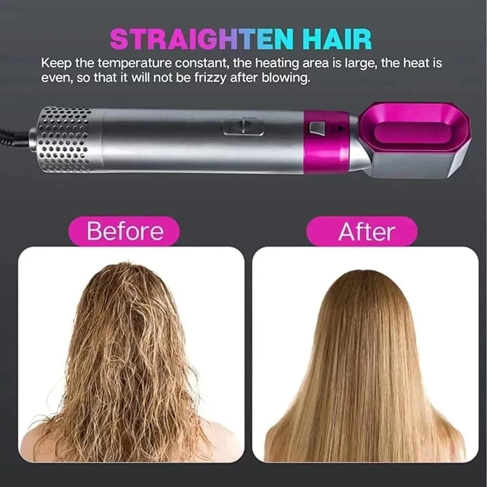 5-in-1 Hair Curler & Straightener Pink Silver ABS