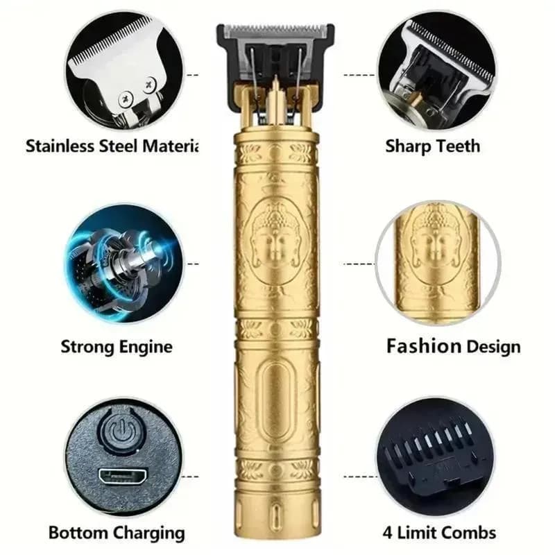 Premium Gold Hair Shaver with 4 Combs & Stainless Blades