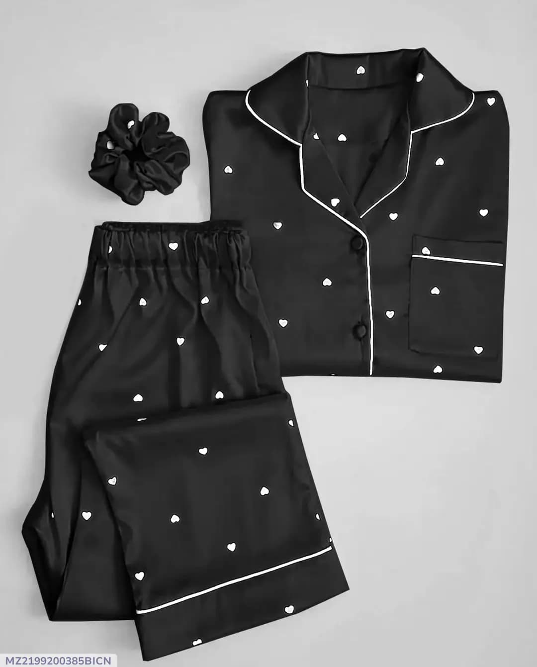 2 Pcs Women's Stitched Silk Printed Night Suit