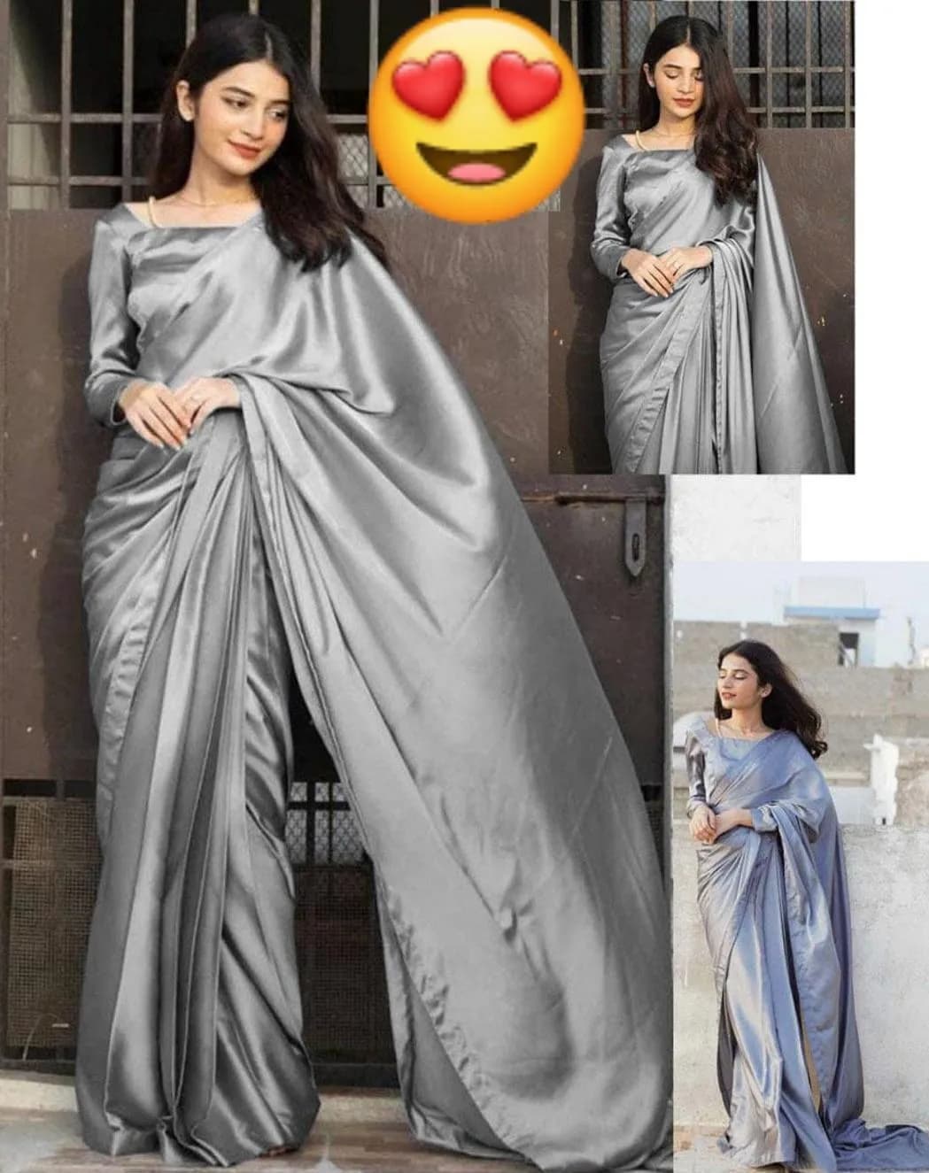 Grey Shamoz Silk Saree with Blouse for Weddings Parties