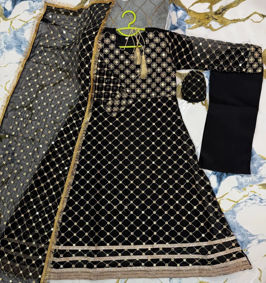 Kids Eid Maxi Dress 9MM Lace Work Black