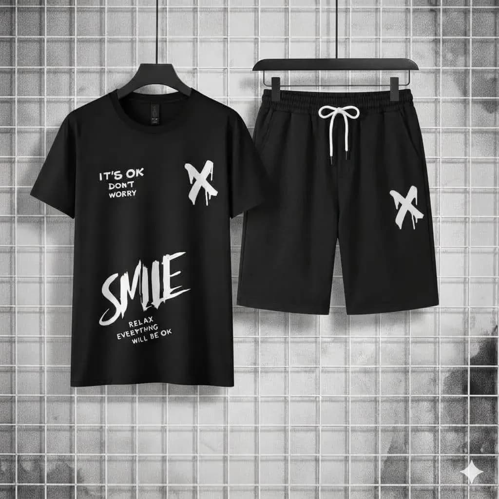Men Black Printed Track Suit 2Pcs XL to XXL