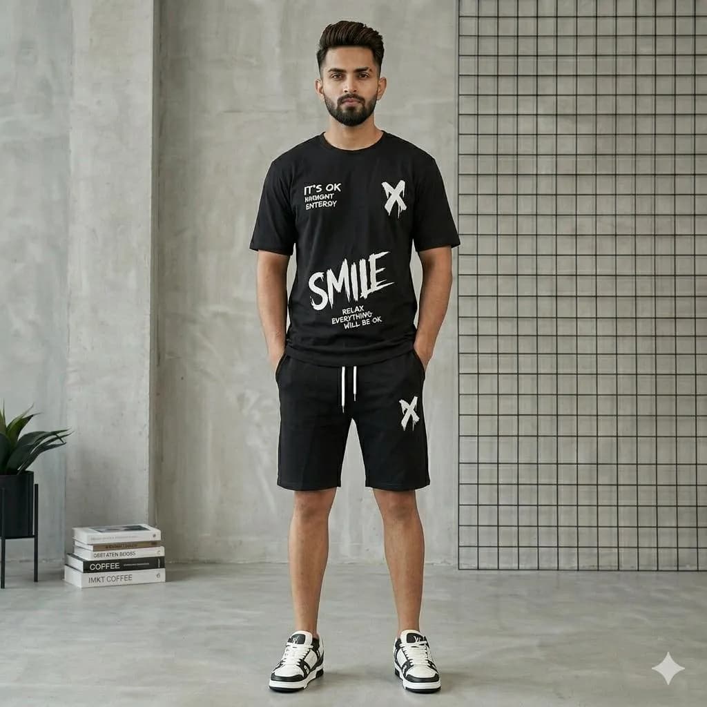 Men Black Printed Track Suit 2Pcs XL to XXL