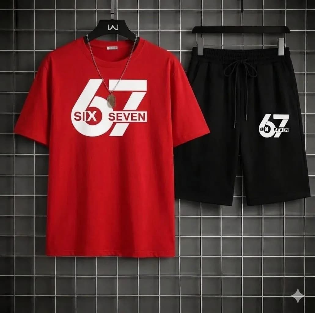 Men's Red 67" Printed Track Suit 2Pcs Polyester