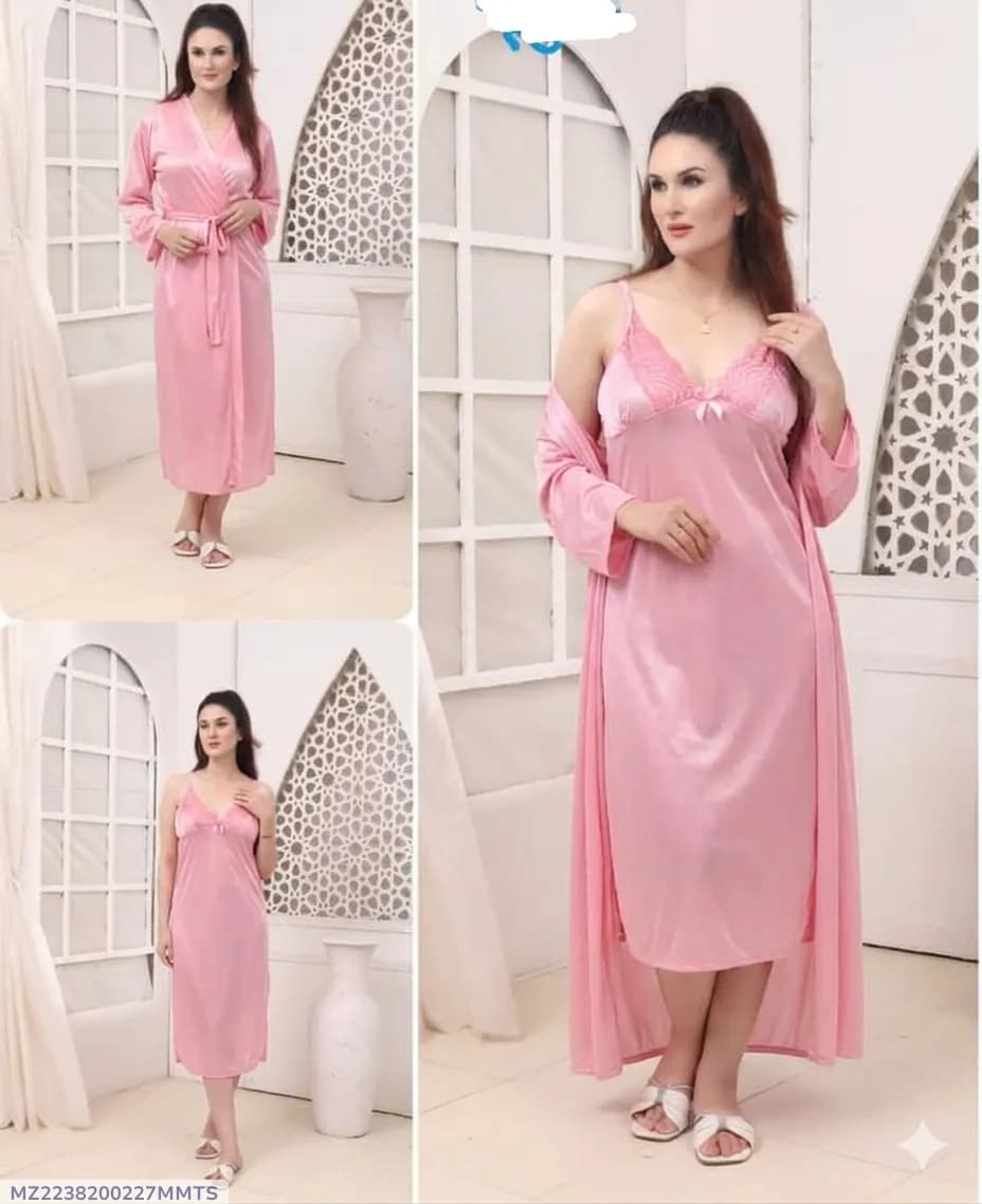 Pink Silk Lace Nightgown Set for Women