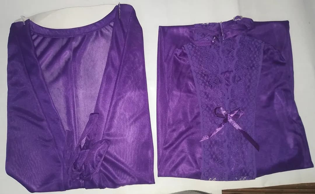 Purple Silk Lace Nightgown Set for Women