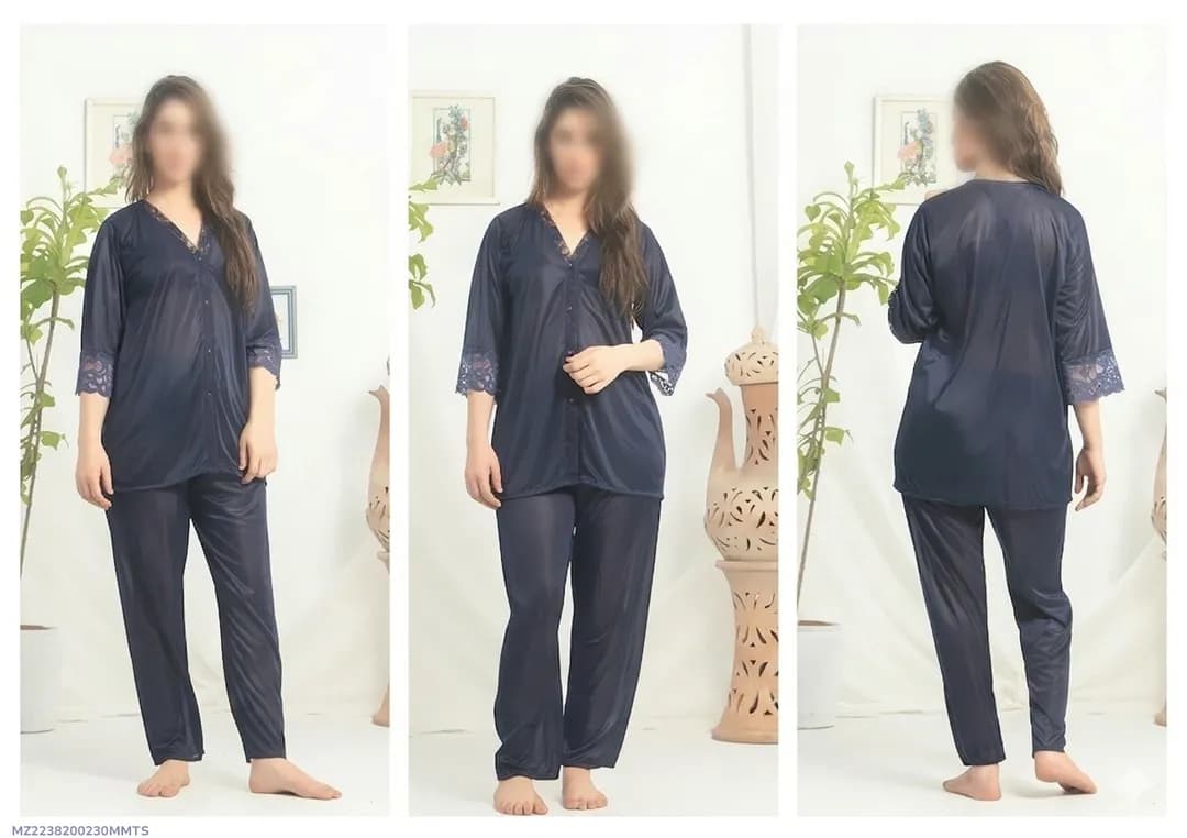 Blue Silk Lace V-Neck Sleep Set 2 Pcs