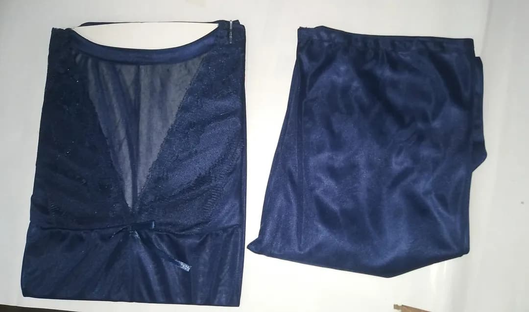 Blue Silk Lace V-Neck Sleep Set 2 Pcs