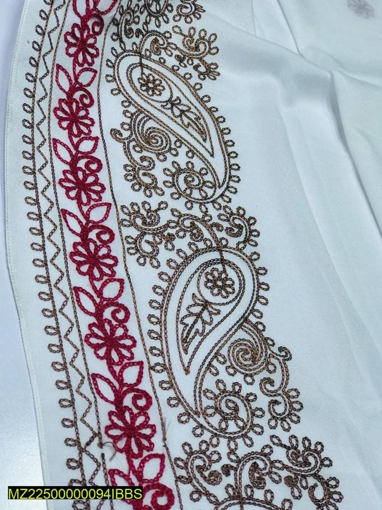 Women Swiss Lawn Embroidered Shawl Red Brown Border